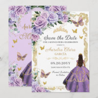 Quinceañera Purple Lilac Rose Floral Gold Princess