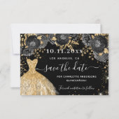 Save The Date Quinceanera robe or noir flores glamour (Devant)