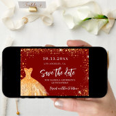 Save The Date Quinceanera robe rouge or parties scintillant