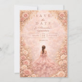Save The Date Quinceañera Rose Fleurie Poussiéreuse (Devant)