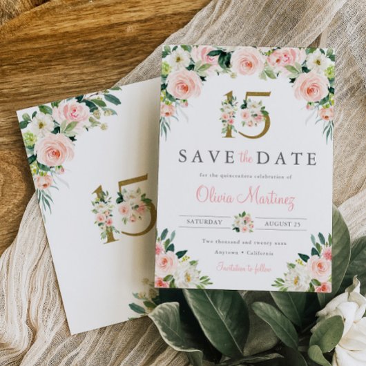 Save The Date Quinceañera rose Floral Enregistrer la date Roses