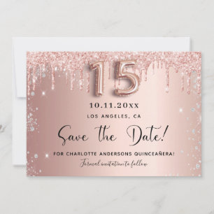 Save The Date Quinceanera rose or argent parties scintillant enr