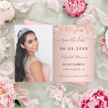 Save The Date Quinceanera rose or photo<br><div class="desc">Un style moderne et élégant Save the Date pour une Quinceañera. arrière - plan rose doré dégradé, décoré de confettis d'or rose. Personnalisez et ajoutez une photo, une date et un nom. Le texte : Save the Date est écrit avec un script de style à la main tendance avec des...</div>