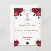 Save The Date Quinceañera rouge, blanc et or Enregistrer la date (Devant / Derrière)