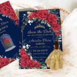 Save The Date Quinceañera Rouge Floral Enchantée Marine Rose Ble<br><div class="desc">Personnalisez cette belle enregistrer la date facilement et rapidement, il suffit d'appuyer sur le bouton customiser pour réorganiser et formater le style et le placement du texte. Parfait pour Quinceañera, Sweet 16, 18ème anniversaire, Debutante Ball, Princess Party et plus d'occasions! Objets correspondants disponibles en magasin ! c) Le Happy Cat...</div>