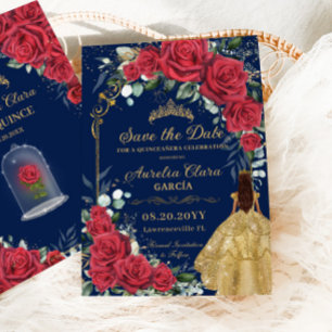 Save The Date Quinceañera Rouge Floral Enchantée Marine Rose Ble