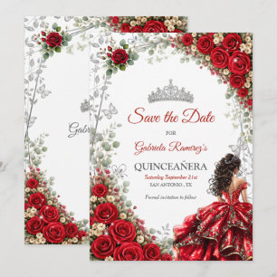 Save The Date Quinceañera rouge papillons argentés Épargnez la d