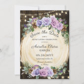 Save The Date Quinceañera Rustique Violet Floral Enchantée Forêt (Devant)