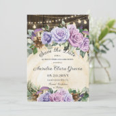 Save The Date Quinceañera Rustique Violet Floral Enchantée Forêt (Debout devant)