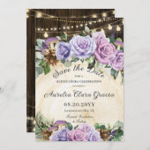 Save The Date Quinceañera Rustique Violet Floral Enchantée Forêt (Devant / Derrière)