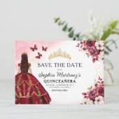 Save The Date Quinceanera Sauvez la date Floral Bourgogne (Debout devant)
