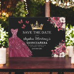 Save The Date Quinceanera Sauvez la date Floral Bourgogne<br><div class="desc">Annoncez votre quinceañera en style avec l'Invitation d'Anniversaire de la Bourgogne Florale. Ce design élégant présente de riches teintes bordeaux, ornées de délicats accents floraux, parfaits pour une célébration intemporelle et royale. L'agencement sophistiqué fournit tous les détails importants, assurant que vos invités marquent leurs calendriers pour votre journée spéciale. Associées...</div>