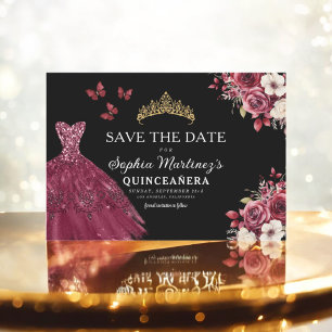 Save The Date Quinceanera Sauvez la date Floral Bourgogne