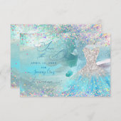 Save The Date Quinceanera Sauvez la date Silver Aqua Blue robe (Devant / Derrière)