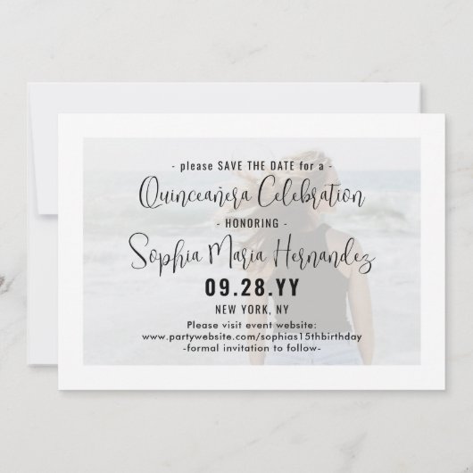 Save The Date Quinceañera Script tendance Chic Modern 2 Photo (Dos)