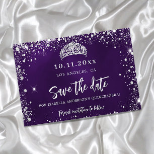 Save The Date Quinceanera violet argent parties scintillant tiar