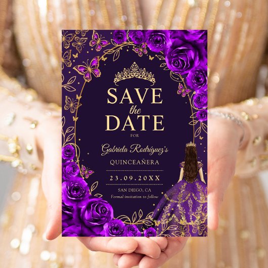 Save The Date Quinceanera Violet Or