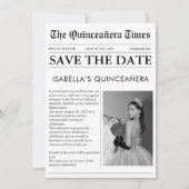 Save The Date Quincère unique en noir et blanc (Devant)