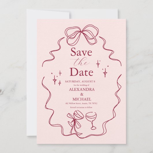 Save The Date Quirky Bow Mariage manuscrit (Devant)