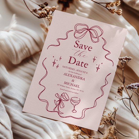 Save The Date Quirky Bow Mariage manuscrit