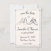 Save The Date Quirky Whimsical Main Drawn Doodle Chaussures Mari (Devant)