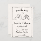 Save The Date Quirky Whimsical Main Drawn Doodle Chaussures Mari (Devant / Derrière)
