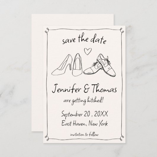 Save The Date Quirky Whimsical Main Drawn Doodle Chaussures Mari (Devant / Derrière)
