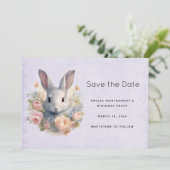 Save The Date Rabbit Surrounded by Pastel Flowers Cute (Debout devant)