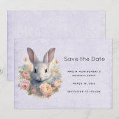Save The Date Rabbit Surrounded by Pastel Flowers Cute (Devant / Derrière)