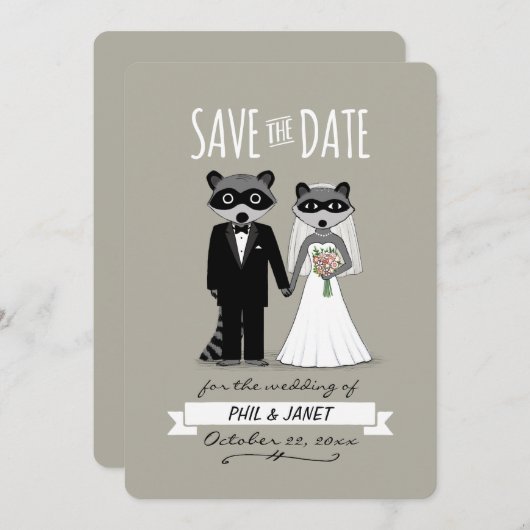 Save The Date Raccoons mariage Enregistrer la date (Devant / Derrière)