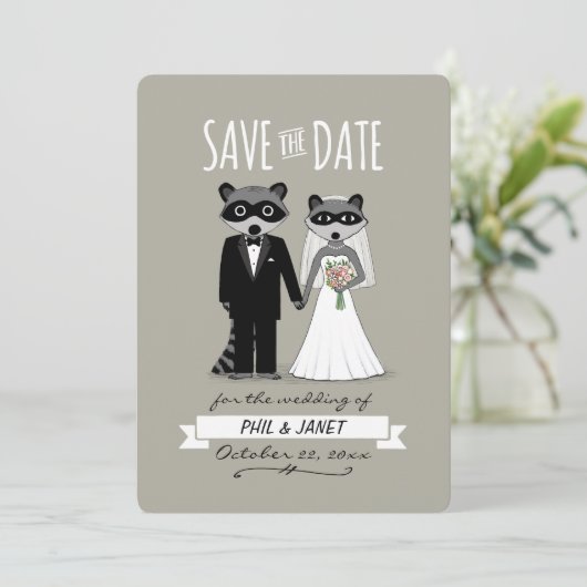 Save The Date Raccoons mariage Enregistrer la date (Debout devant)