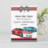 Save The Date Race Car Anniversaire, Enregistrer la date (Debout devant)