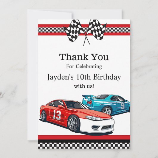Save The Date Race Car Anniversaire, merci (Devant)