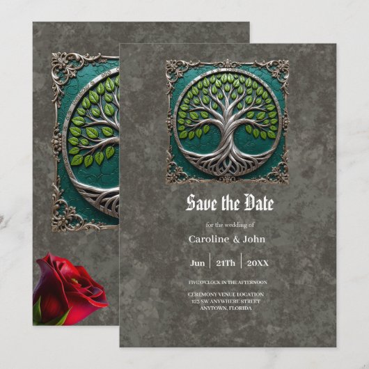 Save The Date Racines d'argent de l'éternité – Arbre de Vie. (Devant / Derrière)