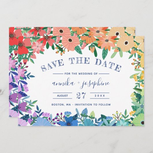 Save The Date Rainbow Flowers Mariage LGBT Enregistrer la date (Devant / Derrière)