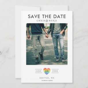 Save The Date Rainbow Heart LGBTQ Sauvez la date avec la photo