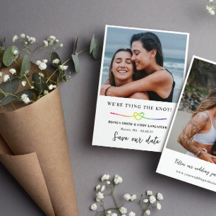 Save The Date Rainbow Rope Heart LGBT Attache le noeud