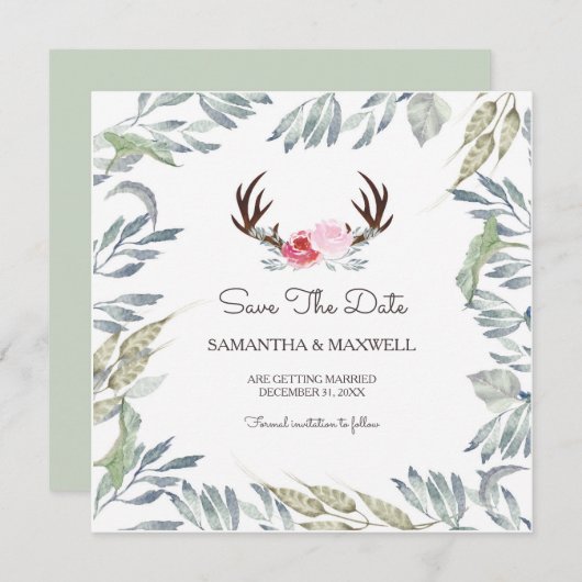 Save The Date Rameaux de cerf & verdure Enregistrer la date - Ca (Devant / Derrière)