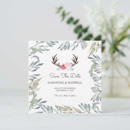 Save The Date Rameaux de cerf & verdure Enregistrer la date - Ca (Debout devant)