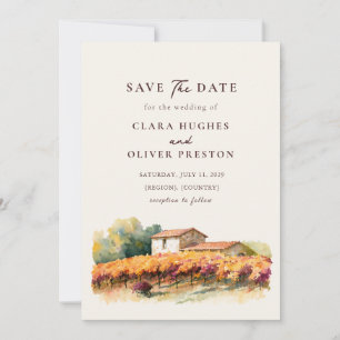 Save The Date Rangées de Vigne Dorées Mariage d'Automne dans un