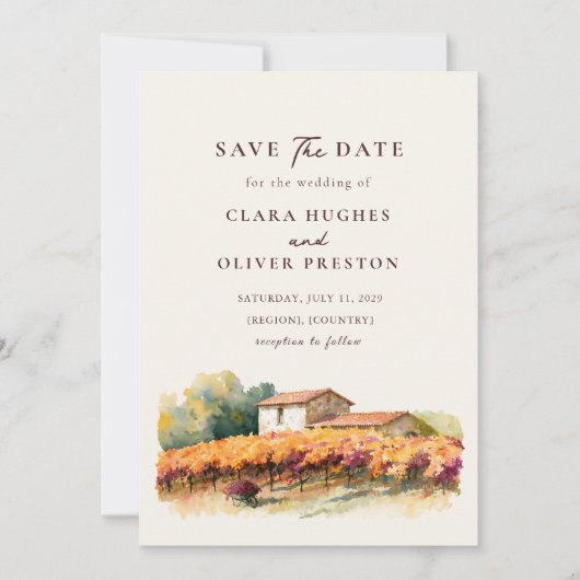 Save The Date Rangées de Vigne Dorées Mariage d'Automne dans un (Devant)