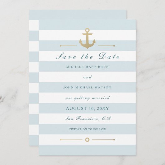 Save The Date Rappel Nautique Bleu Bleu Clair Enregistrer La Dat (Devant / Derrière)