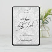 Save The Date Rays de dentelle blanche bordure élégante mariage (Debout devant)