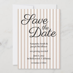 Save The Date Rayure beige et blanc