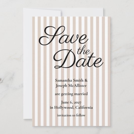 Save The Date Rayure beige et blanc (Devant)