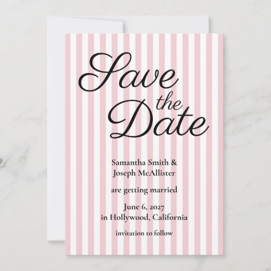 Save The Date Rayure rose et blanche (Devant)