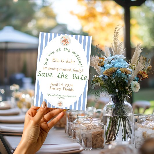 Save The Date Rayures bleues côtières, enregistrer la date