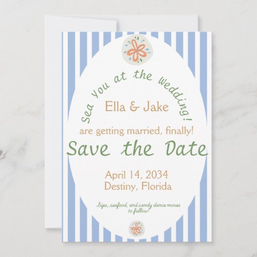 Save The Date Rayures bleues côtières, Sauvegarder la date (Devant)