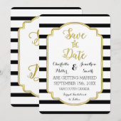 Save The Date Rayures Noir Blanc Or Mariage Économisez la Date (Devant / Derrière)