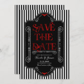 Save The Date Rayures noires et blanches Gothique Rouge Chauve-s (Devant / Derrière)
